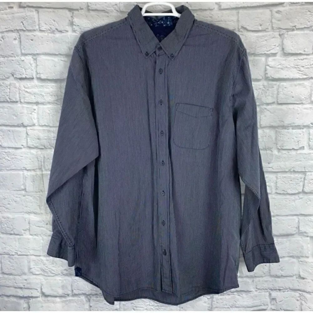 Old Navy men XXL button down stripe dress shirt navy blue & white
